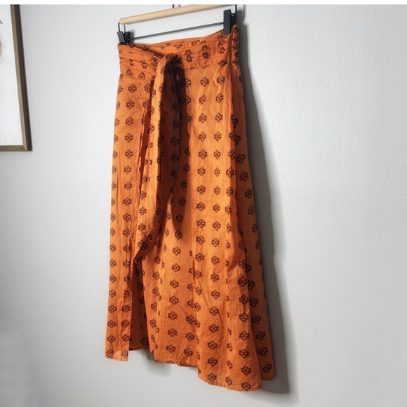 Anthropologie & Other Stories Skirt Printed Tie Front Midi Skirt Orange Size 4 - Picture 12 of 16